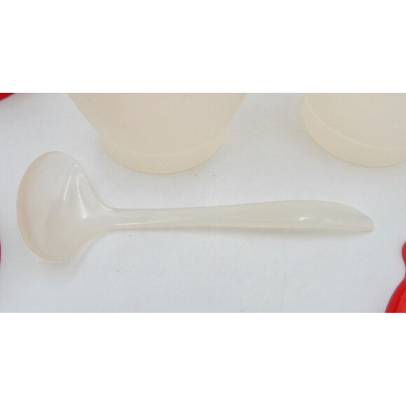 Vintage Tupperware 3 Cup Condiment Caddy Sheer 758 733 Red Lids Spoon - Picture 11 of 11